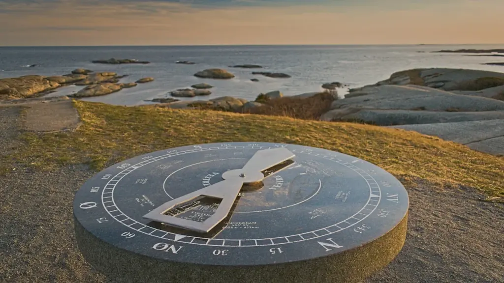 Eine steinerne Sonnenuhr an der Küste symbolisiert bewusste Zeitmessung und Fokus.
