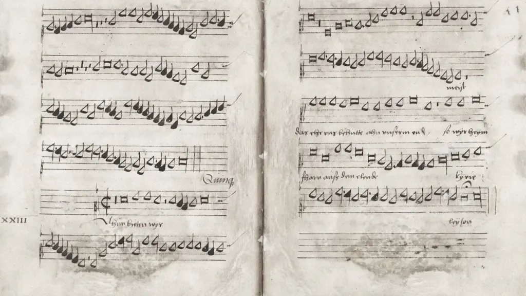 Ein altes handschriftliches Musikmanuskript aus Deutschland auf vergilbtem historischem Papier.